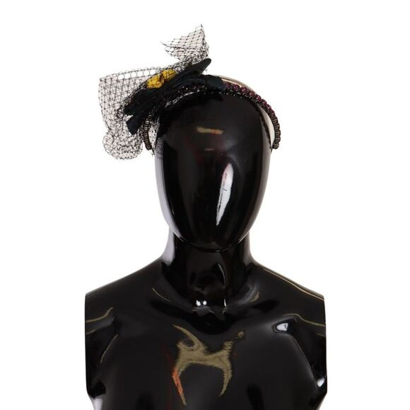 Dolce & Gabbana Silver Tiara Crystals Fruits Black Mesh Diadem Women's Headband